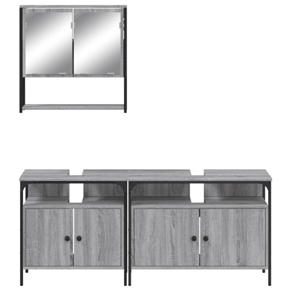 Set de muebles de baño 3 pzas madera contrachapada gris