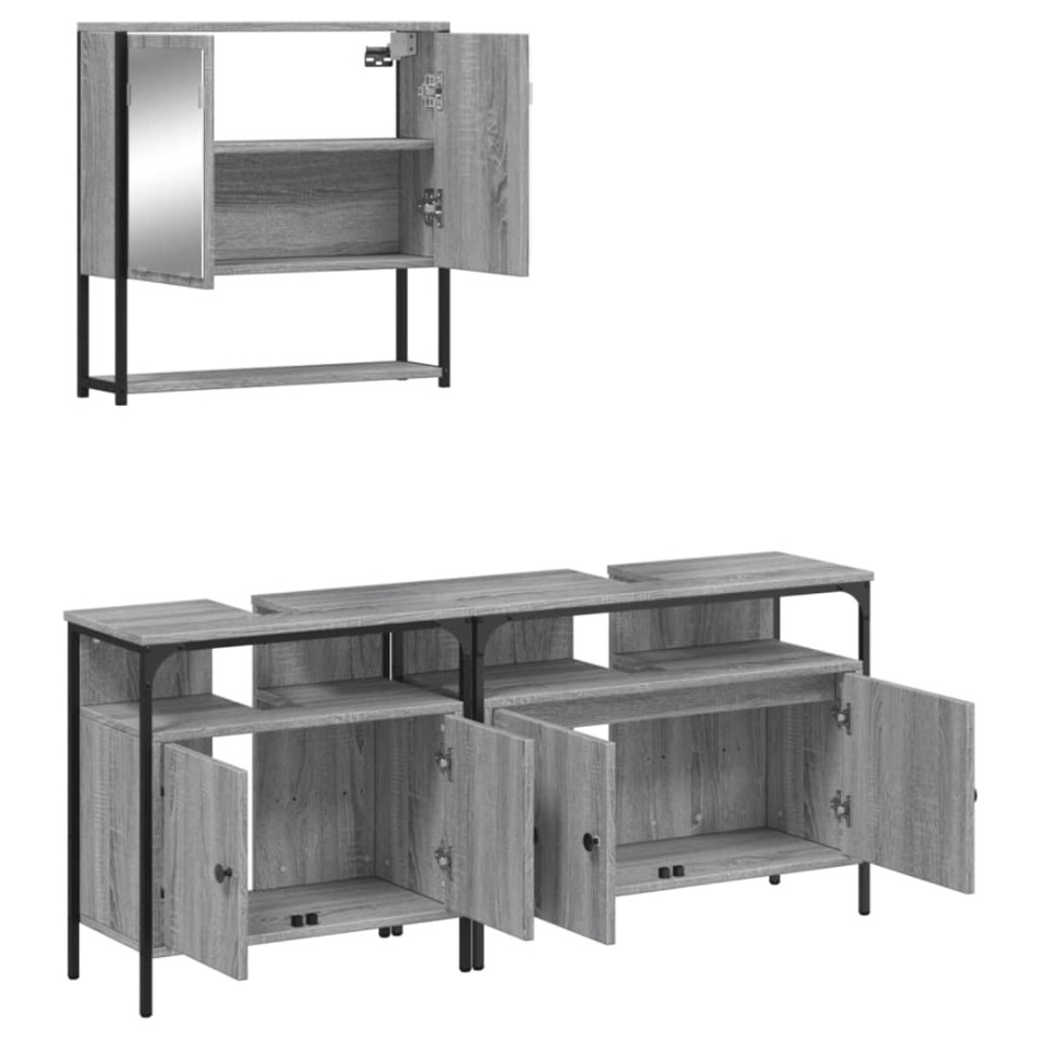 Set de muebles de baño 3 pzas madera contrachapada gris