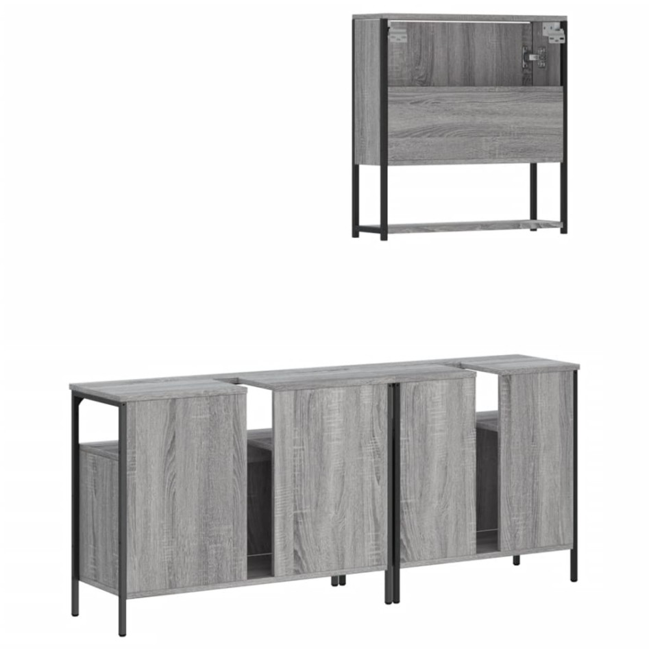 Set de muebles de baño 3 pzas madera contrachapada gris