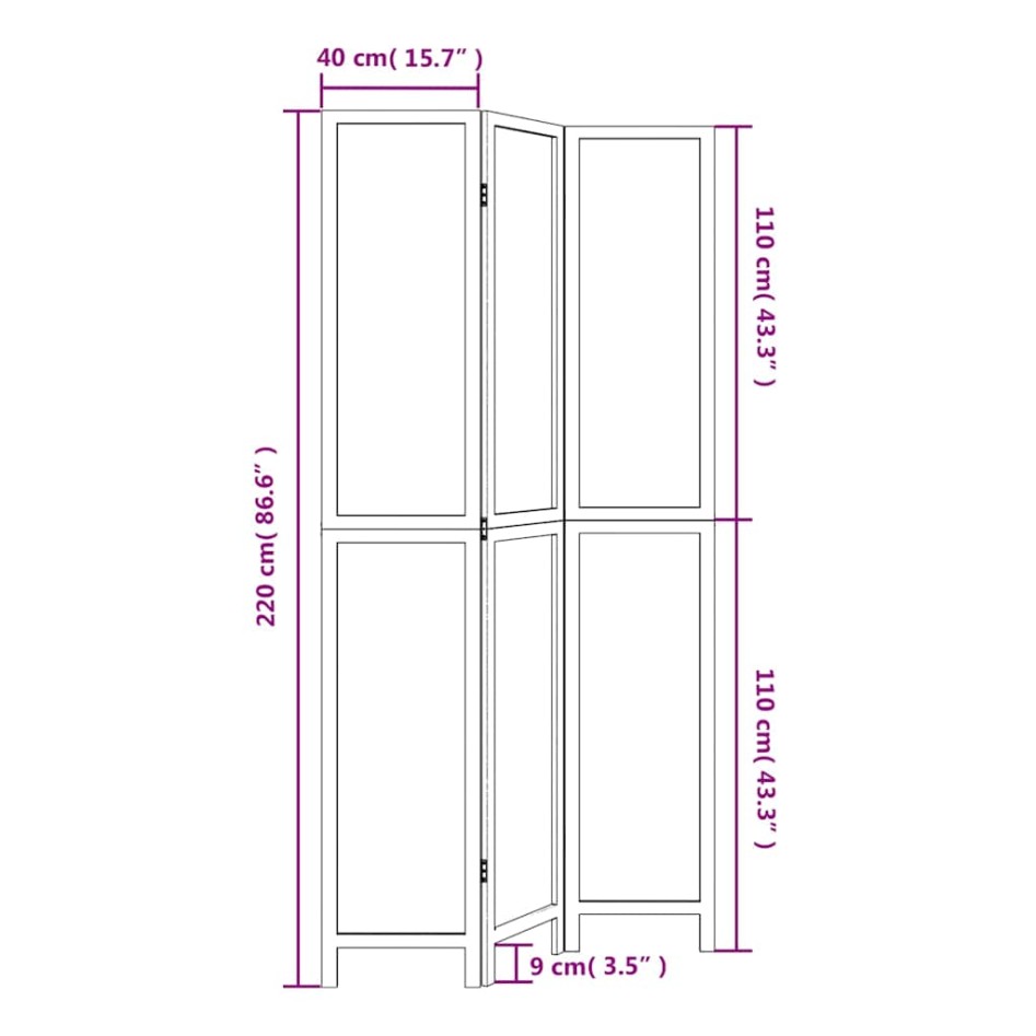 Biombo separador de 3 paneles madera maciza Paulownia