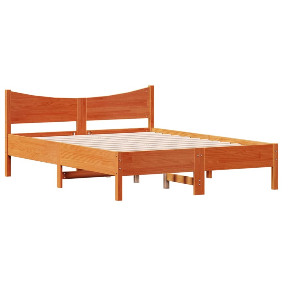 Cama sin colchón madera maciza de pino marrón cera 120x200