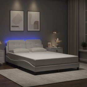 Estructura cama con luces LED cuero sintético blanco 140x190