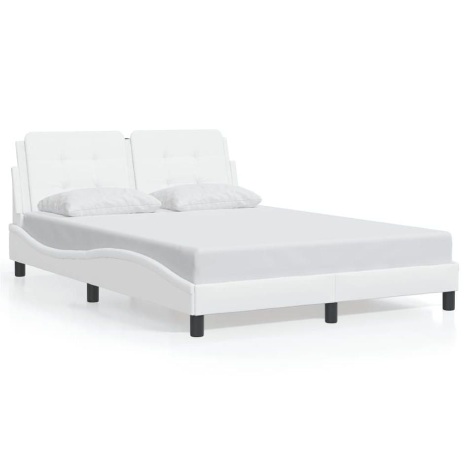 Estructura cama con luces LED cuero sintético blanco 140x190