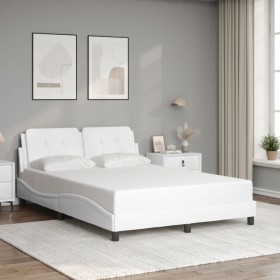 Estructura de cama sin colchón cuero sintético blanco