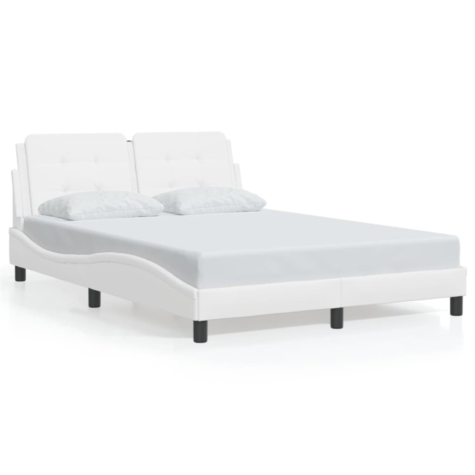 Estructura de cama sin colchón cuero sintético blanco