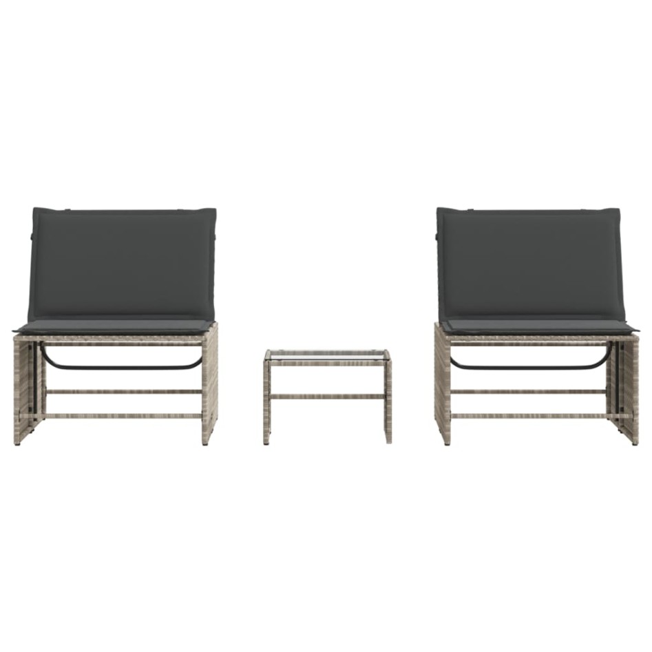 Tumbonas con mesita 2 unidades ratán sintético gris