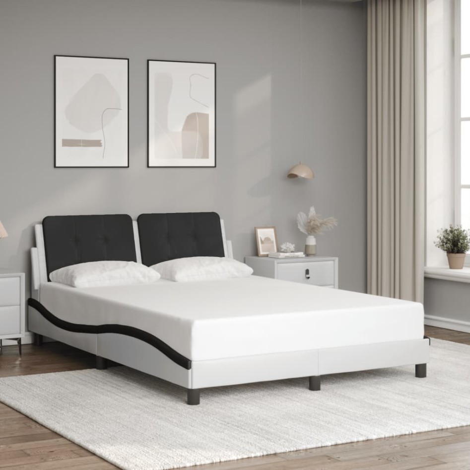 Estructura cama cabecero cuero sintético blanco negro