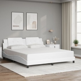 Estructura de cama sin colchón cuero sintético blanco