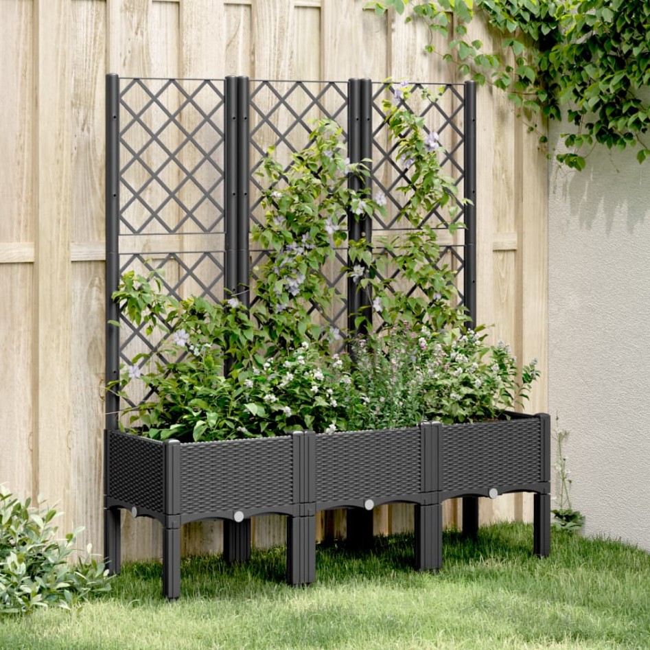 Jardinera con enrejado PP negro 120x40x142