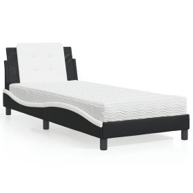 Cama con colchón cuero sintético negro y blanco 80x200
