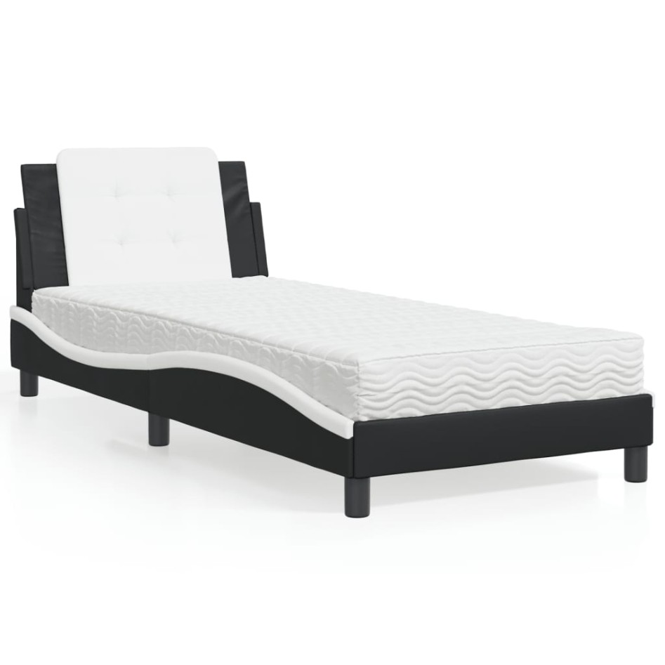 Cama con colchón cuero sintético negro y blanco 80x200
