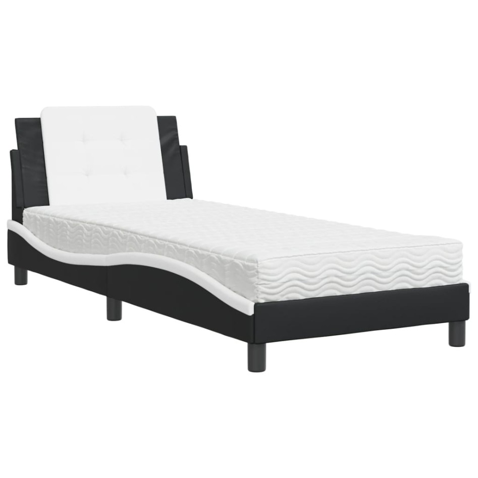Cama con colchón cuero sintético negro y blanco 80x200
