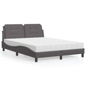 Cama con colchón cuero sintético gris 120x200