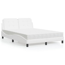 Cama con colchón cuero sintético blanco 140x190