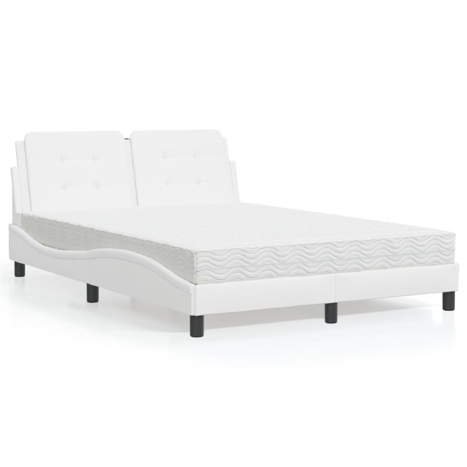 Cama con colchón cuero sintético blanco 140x190