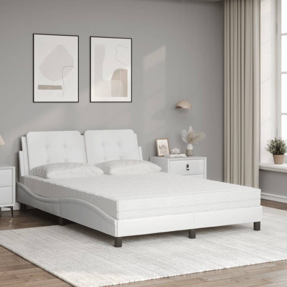 Cama con colchón cuero sintético blanco 140x190
