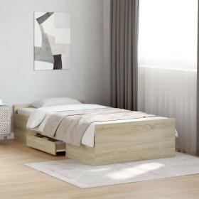 Cama con cajones madera ingeniería roble Sonoma 90x190