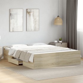 Cama con cajones madera ingeniería roble Sonoma 150x200