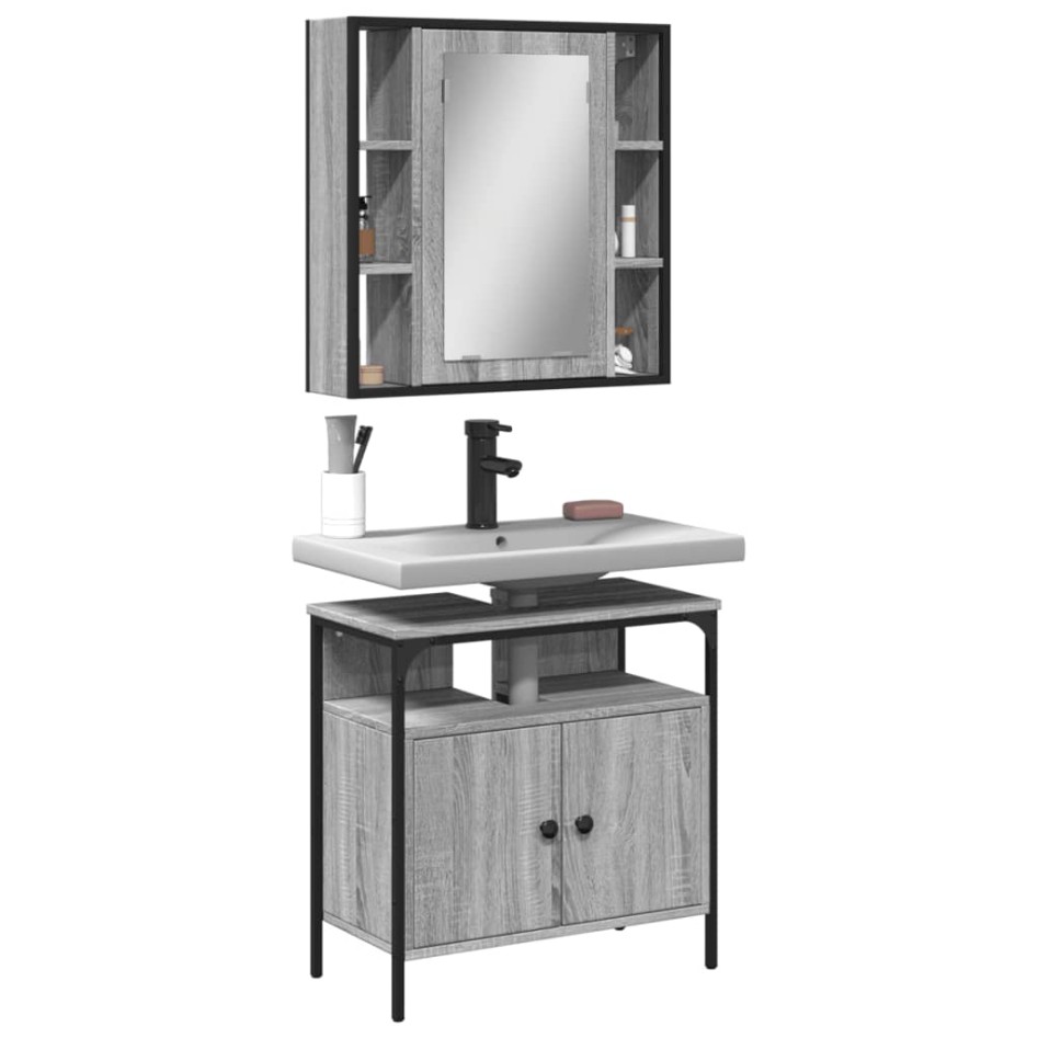 Set de muebles de baño 2 pzas madera contrachapada gris