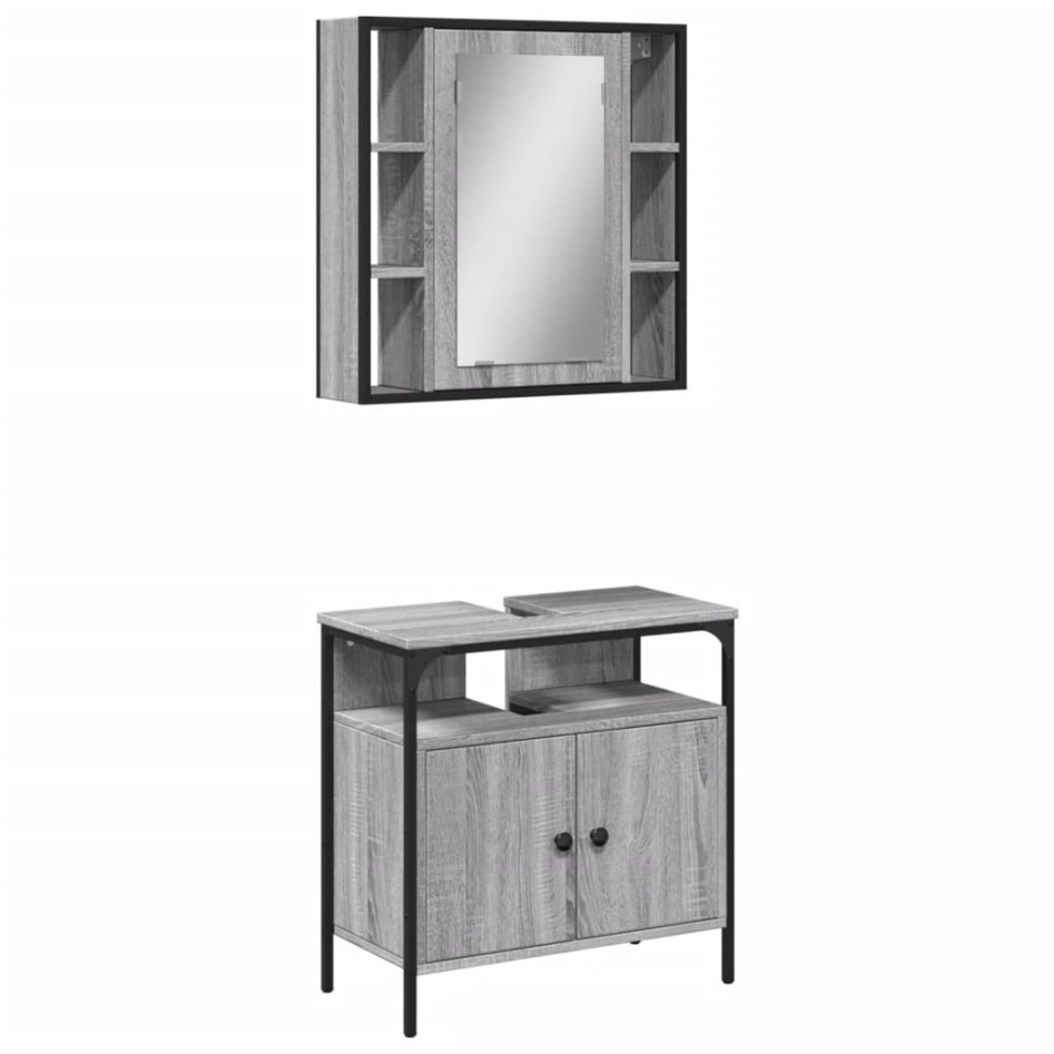 Set de muebles de baño 2 pzas madera contrachapada gris