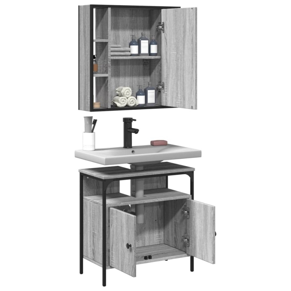Set de muebles de baño 2 pzas madera contrachapada gris
