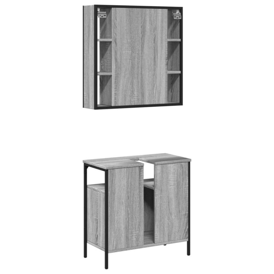 Set de muebles de baño 2 pzas madera contrachapada gris
