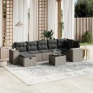Set de sofás de jardín 8 pzas y cojines ratán sintético gris