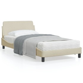 Estructura de cama con cabecero de tela color crema 100x200