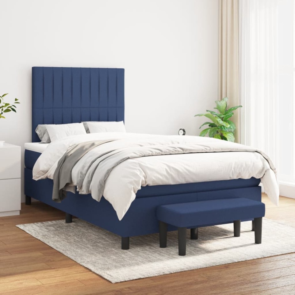Cama box spring con colchón tela azul 120x190