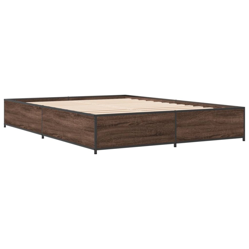 Estructura cama madera ingeniería metal marrón roble 120x200