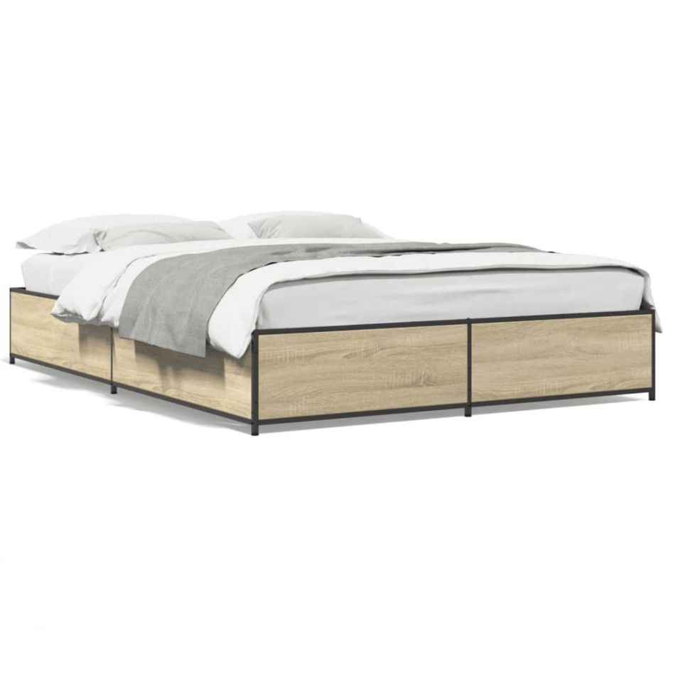 Estructura cama madera ingeniería metal roble Sonoma 135x190