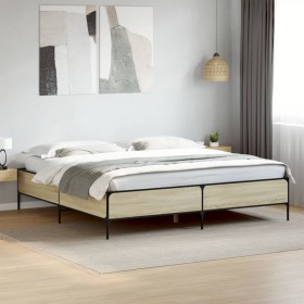 Estructura cama madera ingeniería metal roble Sonoma 180x200