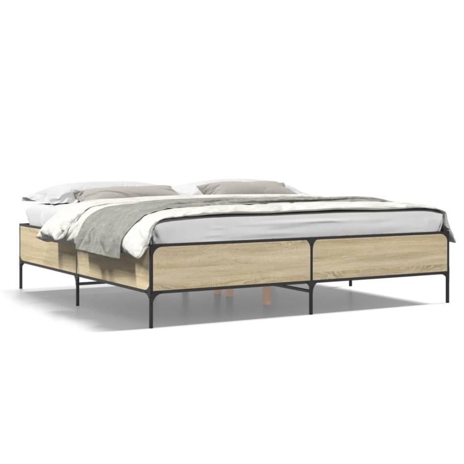 Estructura cama madera ingeniería metal roble Sonoma 180x200