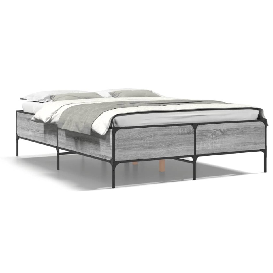 Estructura cama madera ingeniería metal gris Sonoma 120x200
