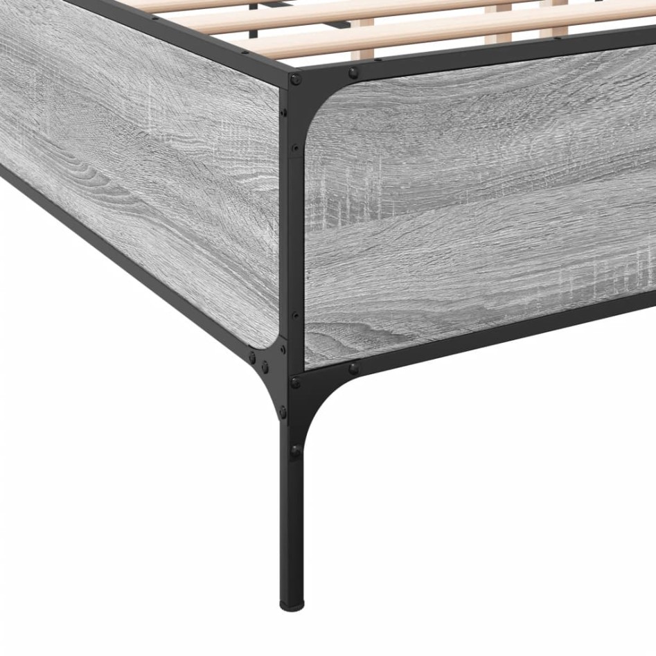 Estructura cama madera ingeniería metal gris Sonoma 120x200