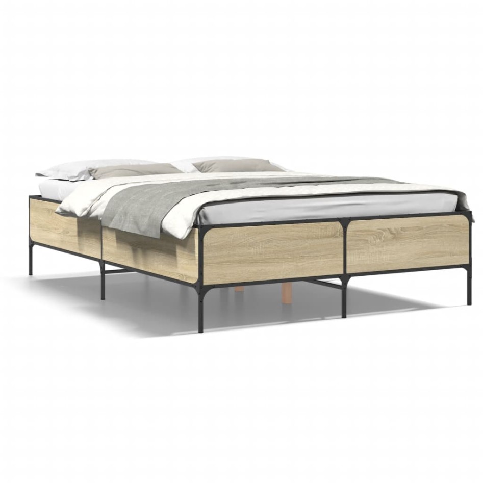 Estructura cama madera ingeniería metal roble Sonoma 120x190