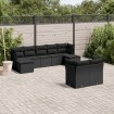 Set de sofás de jardín 8 piezas y cojines ratán sintético negro