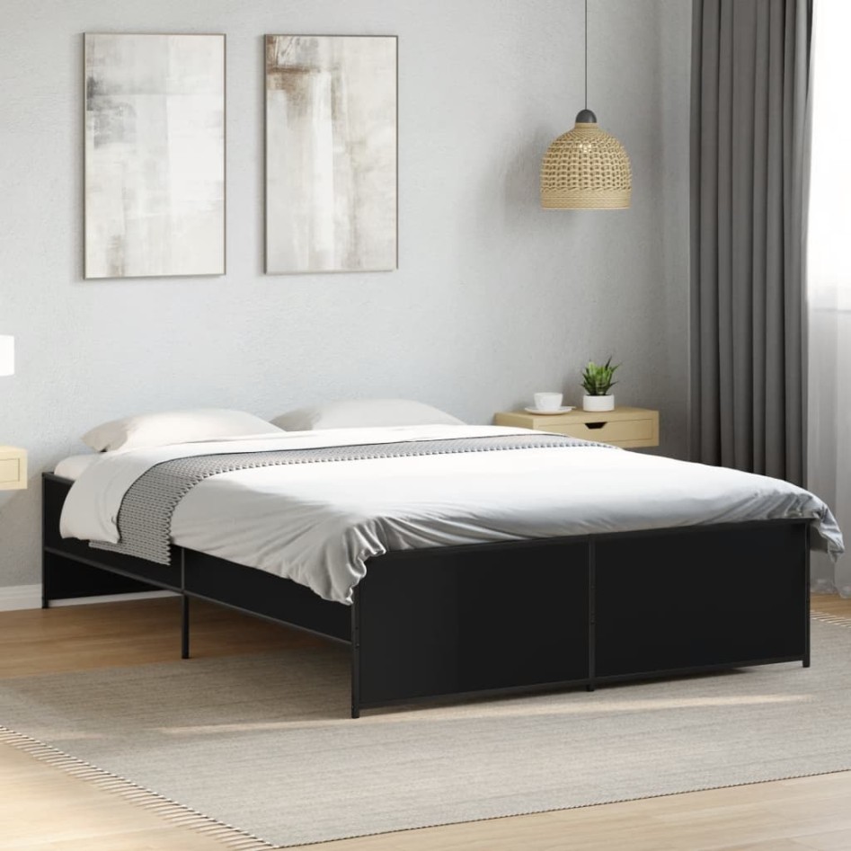 Estructura de cama madera de ingeniería y metal negro