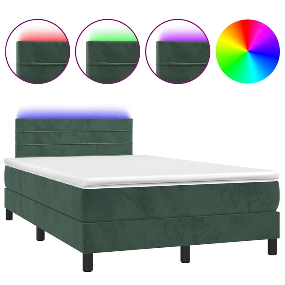 Cama box spring colchón y LED terciopelo verde oscuro