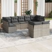 Set de muebles de jardín 9 pzas y cojines ratán sintético gris