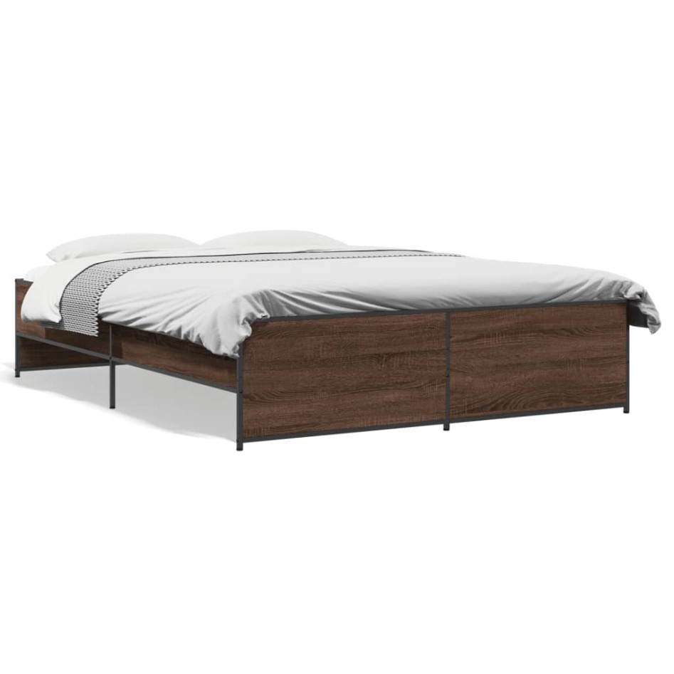 Estructura cama madera ingeniería metal marrón roble 140x200