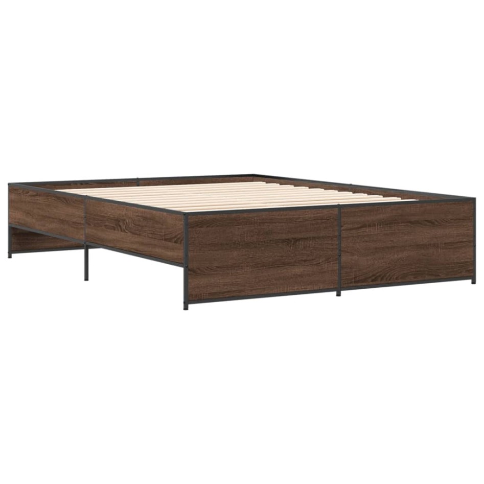 Estructura cama madera ingeniería metal marrón roble 140x200