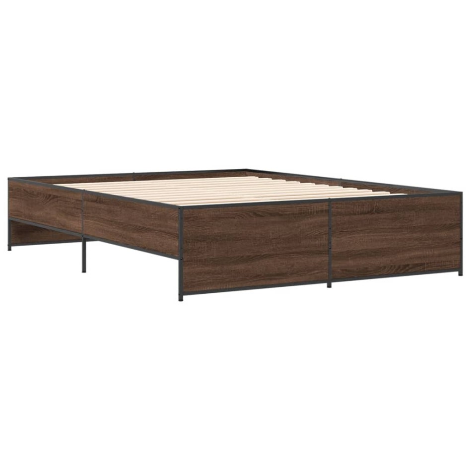 Estructura cama madera ingeniería metal marrón roble 140x200
