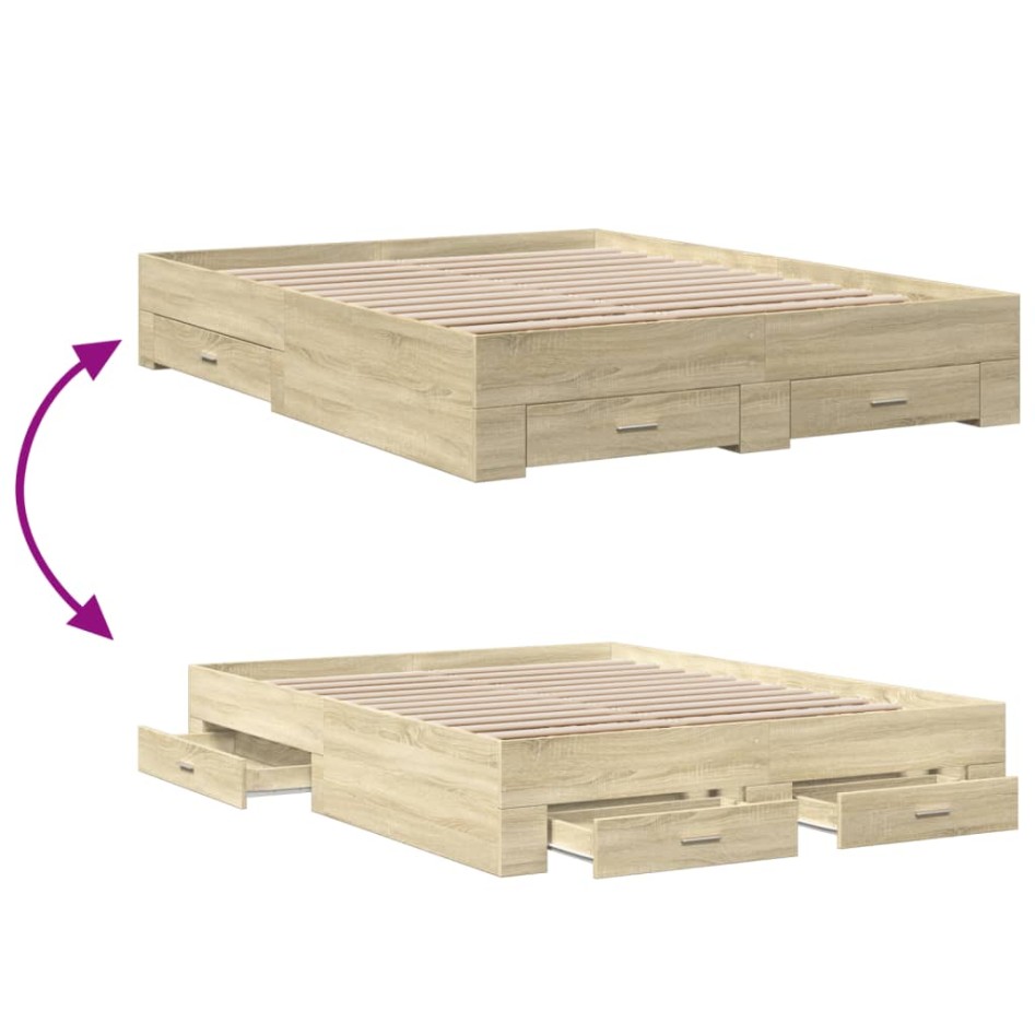 Cama con cajones madera ingeniería roble Sonoma 140x200