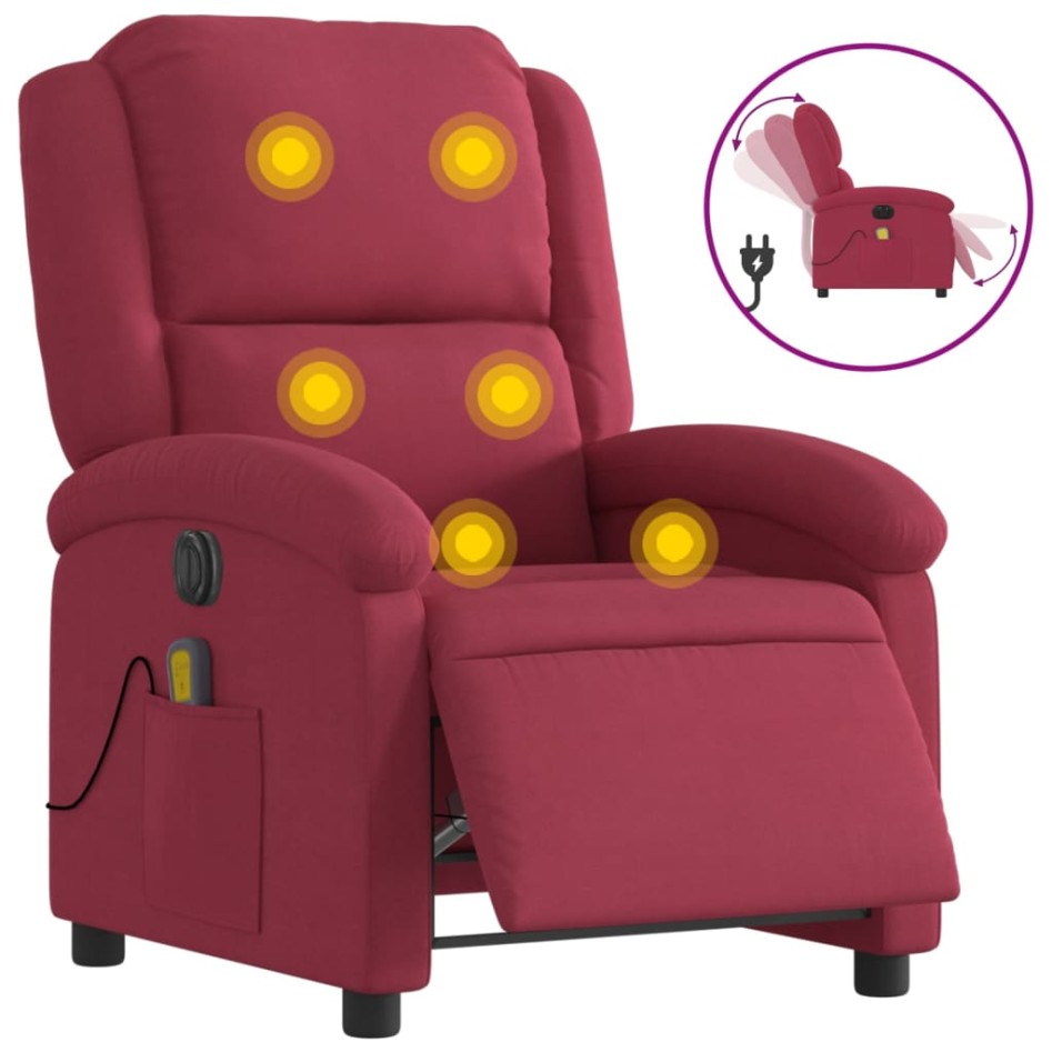 Sillón reclinable de masaje eléctrico terciopelo rojo