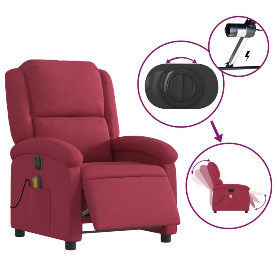 Sillón reclinable de masaje eléctrico terciopelo rojo