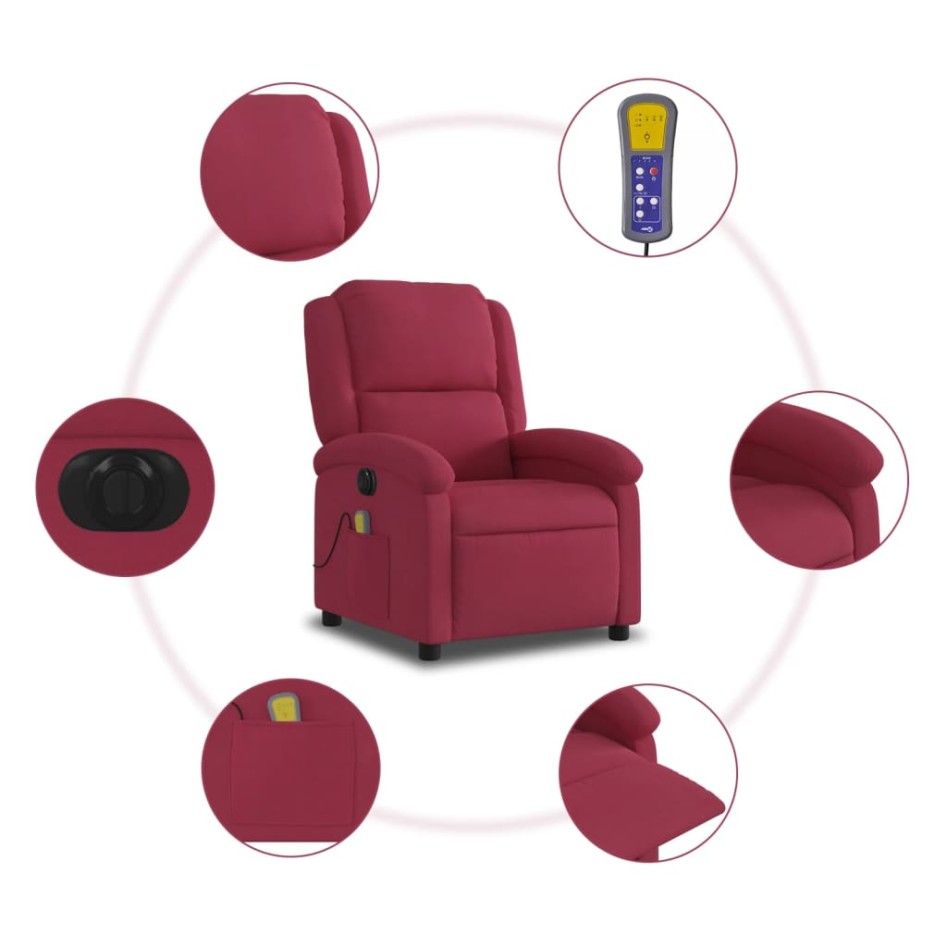 Sillón reclinable de masaje eléctrico terciopelo rojo