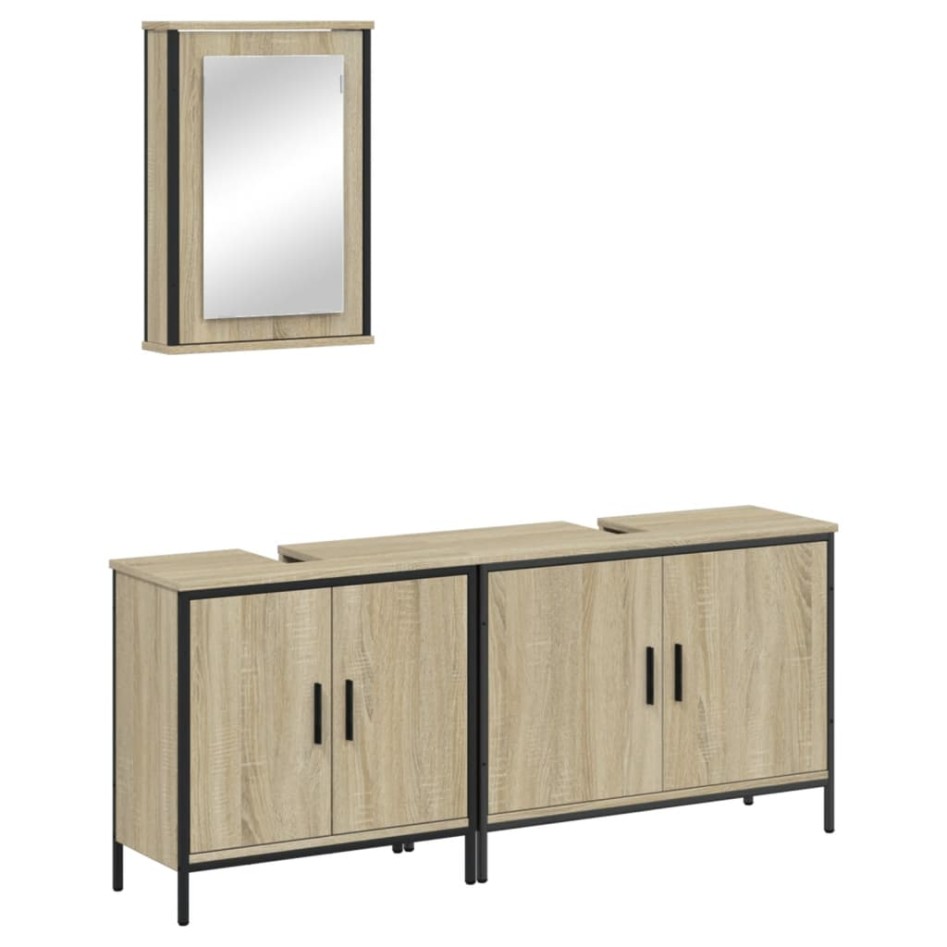 Set de muebles de baño 3 pzas madera contrachapada roble