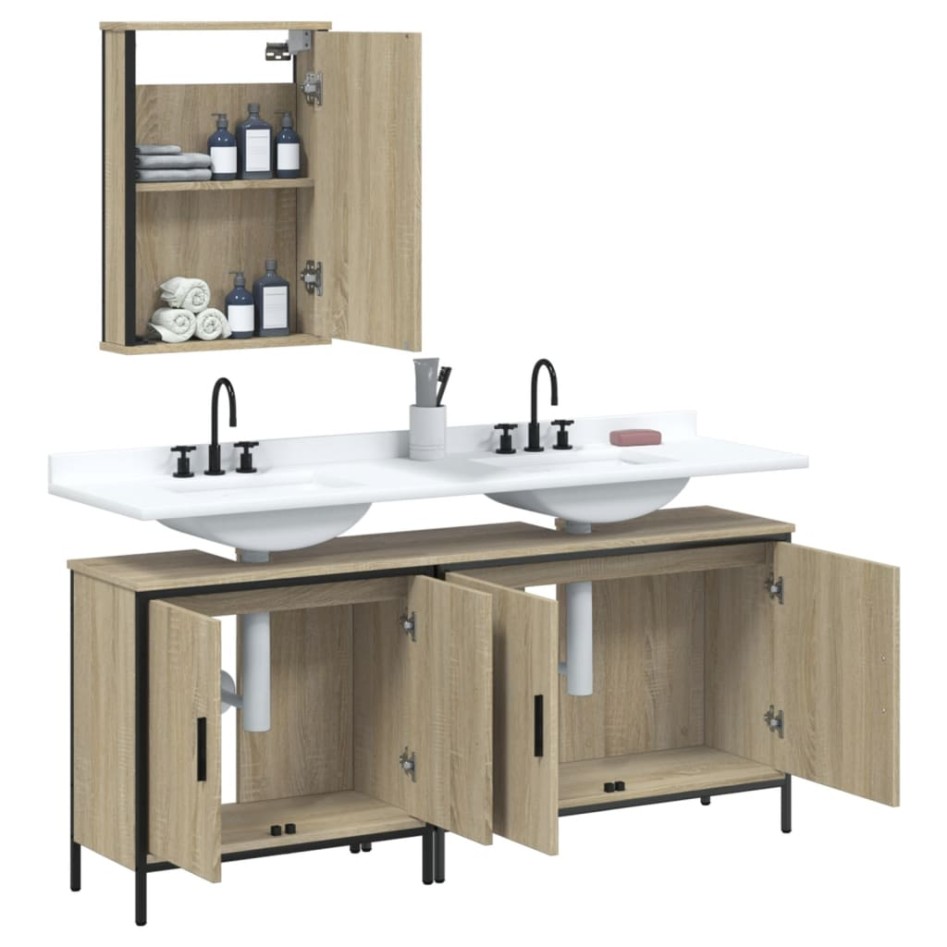 Set de muebles de baño 3 pzas madera contrachapada roble
