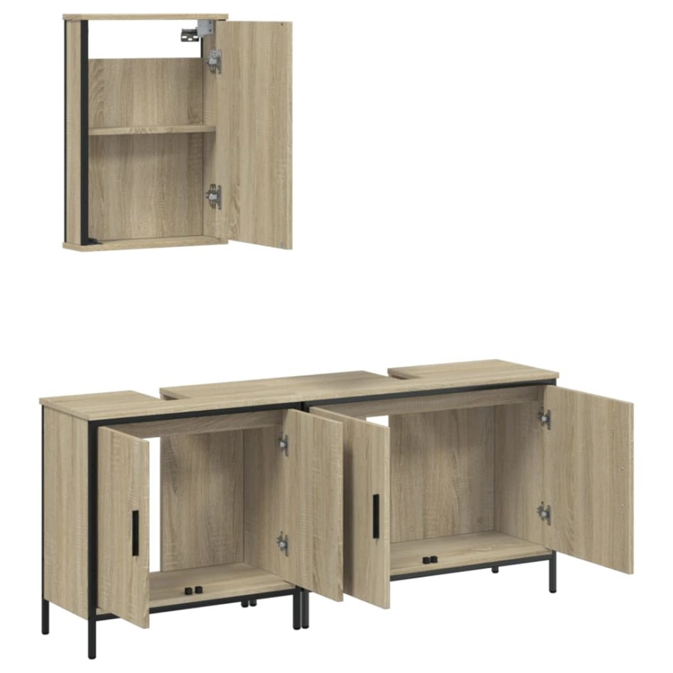 Set de muebles de baño 3 pzas madera contrachapada roble